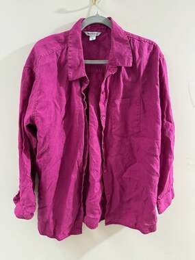 Athleta Retreat Linen Button Down Shirt in Fuchsia Pink XL